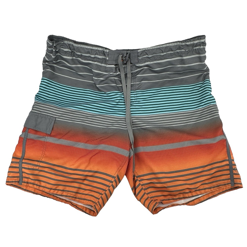 Op Ocean Pacific Swim Trunks Men's Size 2XL Orange Scarf Stripe Teal Green